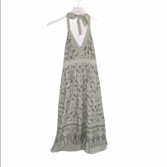 Athleta Gray Halter Tie-Back Maxi Dress Boho Aztec Print Size Small - Picture 1 of 13